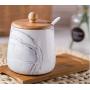 Ceramics Marbling Sugar Salt Pepper Storage Jar Seasoning Pot Dessert Bowl with Lid and Wood Spoon