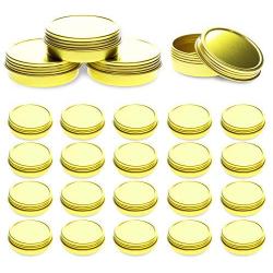 Mimi Pack 24 Pack Tins 8 oz Shallow Round Tins with Solid Screw Lids Empty Tin Containers Cosmetics Tins Party Favors Tins and Food Storage Containers (Gold)