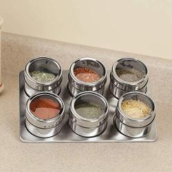 Home Marketplace Stainless Steel Magnetic Spice Rack with 6-Piece Multi-Purpose Storage Jars