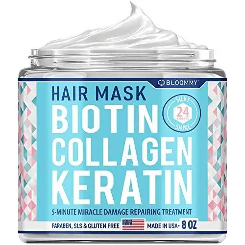 Biotin Kollagen Keratin Behandlung – Hergestellt in den USA – Natürliche Keratinbehandlung für trockenes und beschädigtes Haar – Haarmaske mit Kollagen Vitamin Komplett für beste Haarkorrektur & Pflege – 236 ml