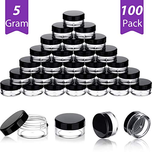 5 ml/ 5 Gram Cosmetic Containers 100 Pieces Plastic Sample Containers with Lids Round Pot Jar for Lip Balm and Lotion