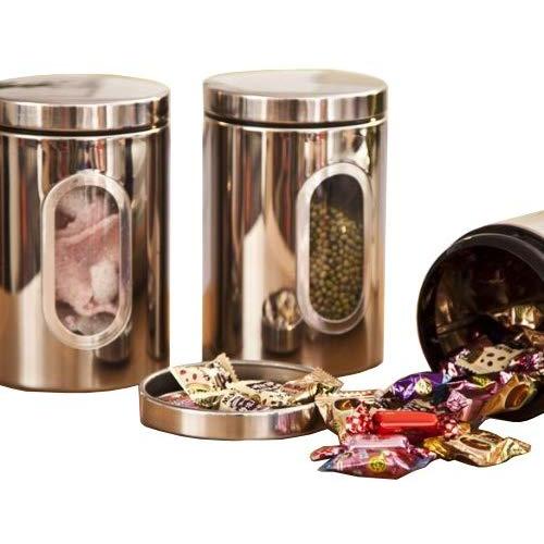 Storage Set - Nocm 3pcs Stainless Steel Window Canister Tea Coffee Sugar Nuts Jar Storage Set Silver - Flour Food Sets Settee Coffee Garage Black Baby Storage Bench Shelf Kids Prokeeper Pantr