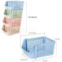 Titan Mall Stackable Storage Bins for Food, Snacks, Bottles, Toys, Toiletries, Plastic Storage Baskets Set of 4, 15x10x7 Inch/bin, Blue-Green-Pink-Khaki Color Shelf Baskets