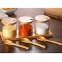 UPKOCH Seasoning Jars Glass Kitchen Clear Condiment Pots Spice Caddy Cruet Container Pot Holder with Wooden Spoon (1 Set)