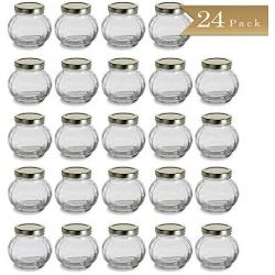 Set of 24 - TrueCraftware 8 oz Faceted Round Glass Jars with Gold Lid - Wedding Favors - Canning - Spice Jars - 225ml