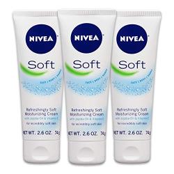 NIVEA Soft Moisturizing Crème - Pack of 3, All-In-One Cream For Body Face and Hands, Travel Size - 2.6 oz. Tubes