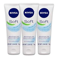 NIVEA Soft Moisturizing Crème - Pack of 3, All-In-One Cream For Body Face and Hands, Travel Size - 2.6 oz. Tubes