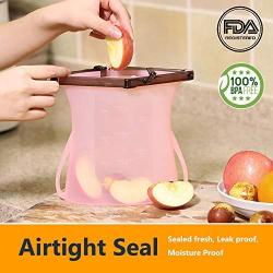 Reusable Silicone Food Storage Bags - Foldable Leak Proof Liquid Food Organizer Bag with Zip Seal for Preservation & Cooking Baggies (1 L) (Pink)