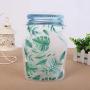 Mason Jar Shaped Storage Bags Reusable Cute Zipper Bags Ziplock Secure Two Attractive Designs Pack of 9 Bags Handy Size POP Jar Shape Food Snack reuseable Saver (Tropical Palm Leaves)