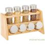 mDesign Bamboo Kitchen Cabinet, Pantry, Shelf Organizer Spice Rack - 2 Level Storage, Eco-Friendly, Multipurpose, Includes 8 Glass Jars - Natural Light Wood