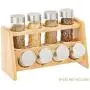 mDesign Bambus Küchenschrank, Speisekammer, Regal Organizer Gewürzregal - 2stufige Lagerung, Umweltfreundlich, Vielseitig, Enthält 8 Glasbehälter - Natürliche Holzfarbe