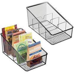 mDesign Plastic Food Packet Organizer Bin Caddy - Storage Station for Kitchen, Pantry, Cabinet, Countertop - Holds Spice Pouches, Dressing Mixes, Hot Chocolate, Tea, Sugar Packets, 2 Pack - Smoke Gray