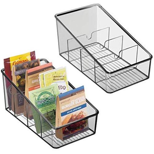 mDesign Plastic Food Packet Organizer Bin Caddy - Storage Station for Kitchen, Pantry, Cabinet, Countertop - Holds Spice Pouches, Dressing Mixes, Hot Chocolate, Tea, Sugar Packets, 2 Pack - Smoke Gray