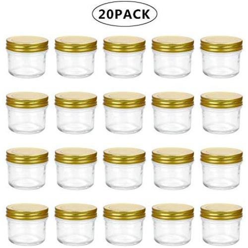 Encheng 4 oz Clear Glass Jars With Lids(Golden),Small Spice Jars For Herb,Jelly,Jams,Wide Mouth Mason Jars Canning Jars For Kitchen Storage 20 Pack …