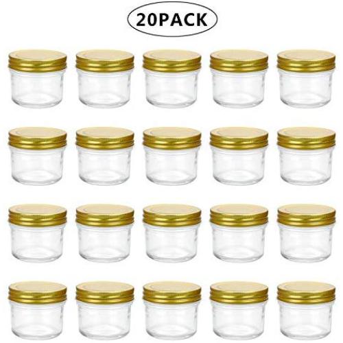 Encheng 4 oz Clear Glass Jars With Lids(Golden),Small Spice Jars For Herb,Jelly,Jams,Wide Mouth Mason Jars Canning Jars For Kitchen Storage 20 Pack …