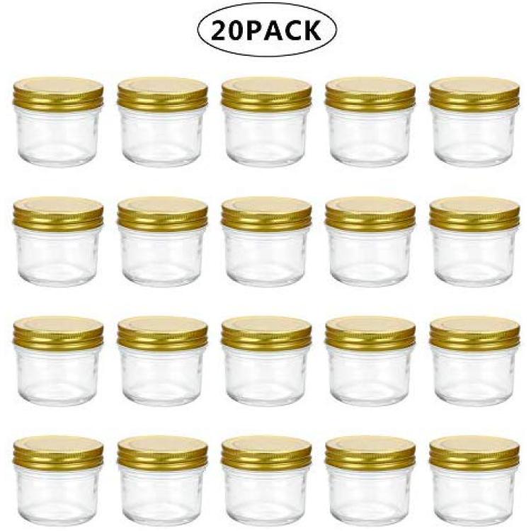 Encheng 4 oz Clear Glass Jars With Lids(Golden),Small Spice Jars