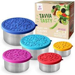 TAVVA Tasty - 5 Stainless Steel Food Storage Containers - Plastic Free | Silicone Lids | Leakproof Toddler Lunch Box | Tupperware Containers ? Also Suitable as Kids Lunch Box and to Go Containers