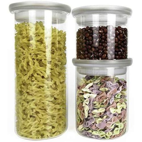 Tuokor Stackable Food Storage Glass Jars with Clear Lid Sealing 14|21|41 FL OZ Set of 3, BPA Free High Borosilicate Glass Container