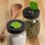 16 oz (Pint) Clear Dry Herb Jars With Ball Black & Green Dry Herb Plastic Lids, Ideal Spice Holder, Sugar Storage, Apothecary & Coffey Bean Container Set of 4 Jars and 4 Cover
