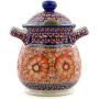 Polish Pottery 8-inch Jar with Lid and Handles (Fire Poppies Theme) Signature UNIKAT + Certificate of Authenticity