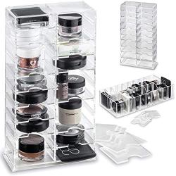 byAlegory Acrylic Makeup Stand Organizer w/ Removable Dividers 20 Space Storage for Pigment, Pots, Eyeshadows Designed To Stand & Lay Flat - Clear