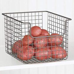 mDesign Metal Wire Open Front Organizer Basket for Kitchen Pantry, Cabinet, Shelf - Holds Canned Goods, Baking Supplies, Boxed Food Mixes, Fruits, Vegetables, Snacks - 10" Wide - Graphite Gray