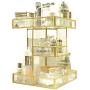 360 Degree Rotation Makeup Organizer Antique Countertop Cosmetic Storage Box Mirror Glass Beauty Display, Gold Spin Large Capacity Holder for Brushes Lipsticks Skincare Toner