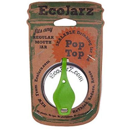 Ecojarz: Small-Mouth Pop-top Sealable Drinking Jar Lid! Stainless Steel and Silicone. Non-plastic (Lime Green)