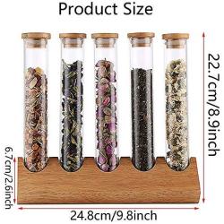 HOUSHIYU-521 Glass Food Storage Jars with Airtight Lid and Bamboo Wood Stand, Food Storage Canister for Tea, Sugar, Coffee Bean - Keep Food Dry and Fresh,5holes