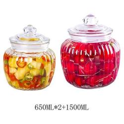 YL LY Glass Bottle Sealed Cans Food Household Grain Storage Cans Candy Coffee Bean Kimchi Bottle 3 Piece Set 650+1500Ml+650Ml