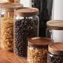 HIZLJJ 3 Pieces Air Tight Storage Jar, Glass Storage Tank with a Natural Bamboo Lid Grains Nuts Tank Can Kitchen Sorting Food Storage Box Container (Size : S)