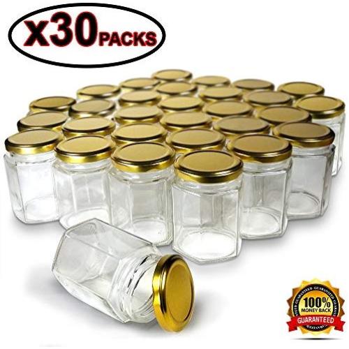 Hexagon Jars Gold Lid (30pcs 6.0 oz) Hexagon Glass Jars with 30pcs Gold Plastisol Lined Lids for Jam Honey Jelly Wedding Favors Baby Shower Favors Baby Food DIY Magnetic Spice Jars Crafts Canning Jar