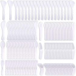 Cosmetic Spatulas, YGDZ 140pcs Disposable Spatula Makeup Frosted Tip Curved Facial Cream Mask Spatulas, White