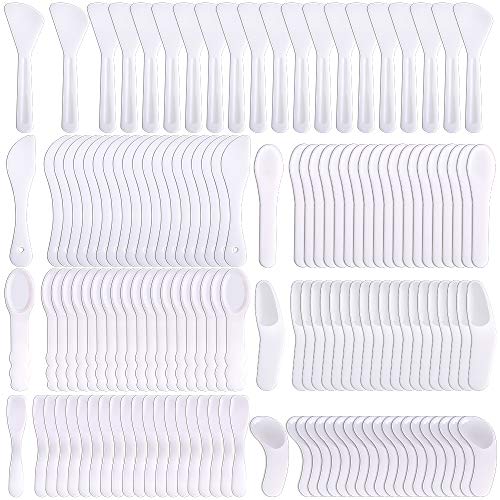 Cosmetic Spatulas, YGDZ 140pcs Disposable Spatula Makeup Frosted Tip Curved Facial Cream Mask Spatulas, White