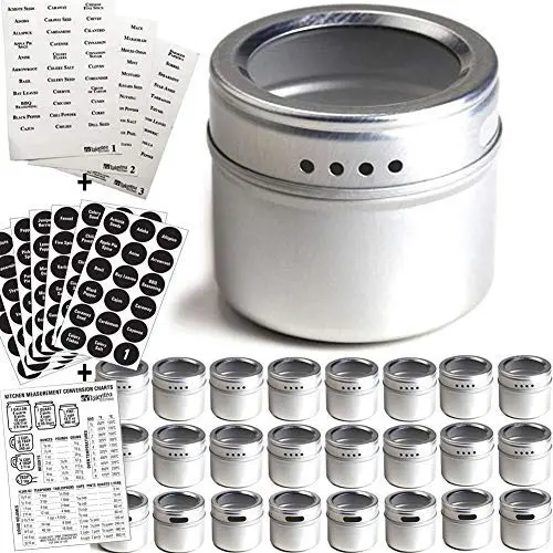 24 Boîtes à Épices Magnétiques & 2 Types d'Étiquettes à Épices, Authentique par Talented Kitchen. 24 Récipients de Rangement à Épices, avec Couvercle Fenêtre et Versage. 113 Adhésifs Transparents & 126 Étiquettes Tableau Blanc. Support Magnétique sur Réfr 24 Boîtes à Épices Magnétiques & 2 Types d'Étiquettes à Épices, Authentique par Talented Kitchen. 24 Récipients de Rangement à Épices, avec Couvercle Fenêtre et Versage. 113 Adhésifs Transparents & 126 Étiquettes Tableau Blanc. Support Magnétique sur Réfr