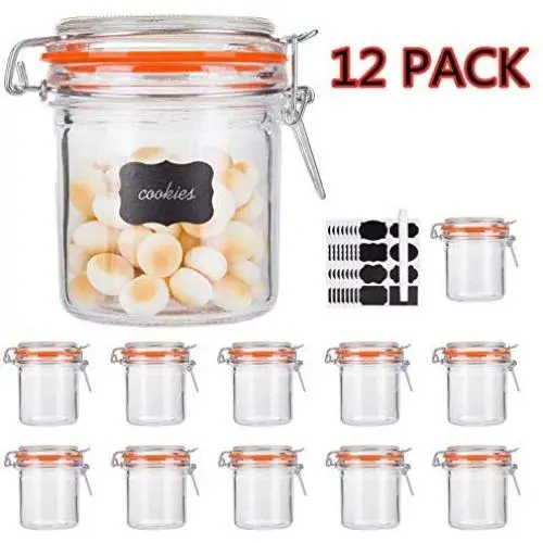 Bouteilles en verre avec couvercles hermétiques, bocaux Encheng 8 oz, bouteilles en verre avec joints en caoutchouc étanches 250ml, bocaux de rangement avec couvercle rabattable pour la maison et la cuisine, contenants en verre avec couvercles 12 pièces