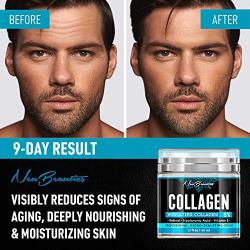 Men Collagen + Retinol Face Moisturizer | Made in USA | Natural + Organic Day and Night Cream | Anti Aging + Anti Wrinkle | 5% Marine Collagen Cream with Retinol, Hyaluronic Acid, Jojoba, Avocado