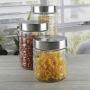 Circleware 68222 Cube-It Glass Block Embossed Canisters with Metal Lids Set of 3 Kitchen Glassware Food Preserving Container for Coffee, Sugar, Tea, Spices, Cereal 57.5 oz, 42.25 oz, 28 oz Clear