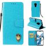 Soft PU Leather Wallet Case for Huawei Mate 20,Flip Stand Case for Huawei Mate 20,Moiky Classic Retro Blue 3D Owl Design Solid Color Purse Folio Magnetic Cover with Wrist Strap