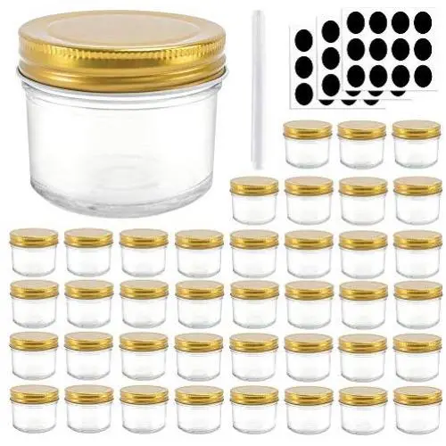 4 oz Glass Jars with Regular Gold Lids, Small Canning Jars for Herbs,Honey,Homemade Jam,Jelly,Baby Food,Wedding Favor,Shower Favor and More(40 Pack)