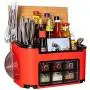 LYNNTLJ Gewürzregale, Multifunktionale Kunststoff-Gewürzregale, für Gewürzgefäße und Flaschen, platzsparend/Rot/39,5x20x23cm