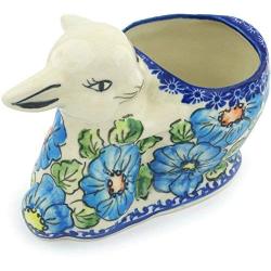 Polish Pottery 4?-inch Bunny Shaped Jar (Bold Blue Poppies Theme) Signature UNIKAT + Certificate of Authenticity