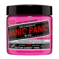 Manic Panic Cotton Candy Pink Hair Dye - Classic High Voltage - Semi Permanent Hair Color - Glows in Blacklight - Bright, Cool-toned Pink Shade - Vegan, PPD & Ammonia-Free