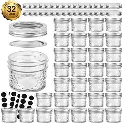 VERONES Mason Jars Canning Jars, 4 OZ Jelly Jars With Regular Lids and Bands, Ideal for Jam, Honey, Wedding Favors, Shower Favors, Baby Foods, DIY Magnetic Spice Jars, 32 PACK,Extra 32 Lids