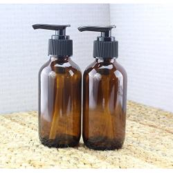 Cornucopia Brands 4oz Amber Glass Pump Bottles (4-Pack); Great for Lotions, Liquid Soap, Aromatherapy and More