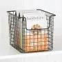 mDesign Household Metal Kitchen Pantry Food Storage Organizer Basket Bin - Farmhouse Grid Design or Cabinets, Cupboards, Shelves - Holds Potatoes, Onions, Fruit - 8" Wide, 8 Pack - Bronze