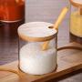 TNKML Glass Seasoning Jar Set Of 3 Kitchen Supplies Glass Seasoning Jar Salt Shaker Sugar Jar Storage Jar With Wooden Spoon Spice Container