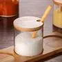 TNKML Glas Geschürzensatz von 3 Küchenhelfern – Glas Geschürz Salz- und Zuckergläser mit Holzschenkel – Gewürzbehälter