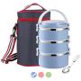 Thermale Lunch Box, Arderlive Stapelbare Isolierbehälter aus 18/8 Edelstahl mit Denim Lunch Bag, Tragbar & Dicht – 3-Blau