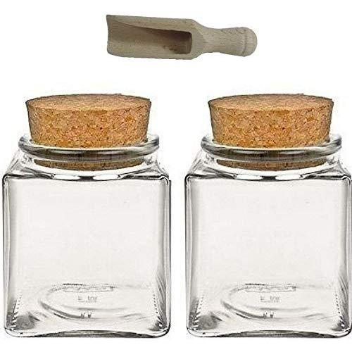Viva housewares Spice jar Made of Glass with Cork Stopper, usable as Glass Jars and Storage tins for Spices, Salt, etc, Glass, Transparent, 200 ml